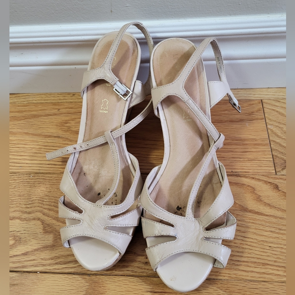 Cream Wedge Sandals. Genuine Leather